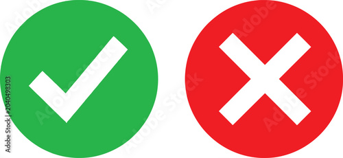 Green check mark and red x cross circle icons for approval and rejection status symbols