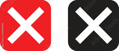 Photos Red and black square buttons with white cross marks for cancel and delete icons
