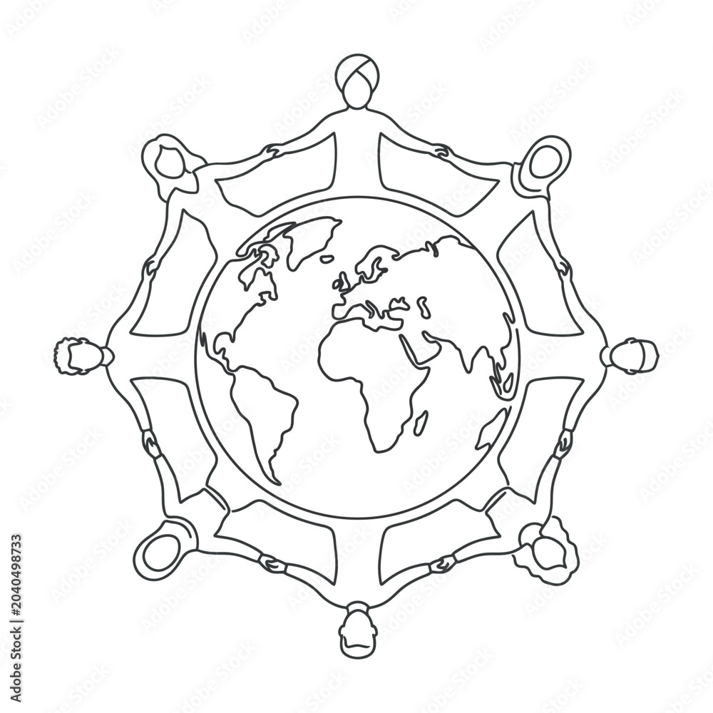 Fototapeta premium People Holding Hands Around Globe Symbolizing Unity And Global Cooperation