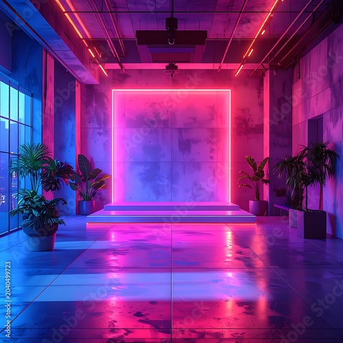 A futuristic room with neon lights and plants (89)