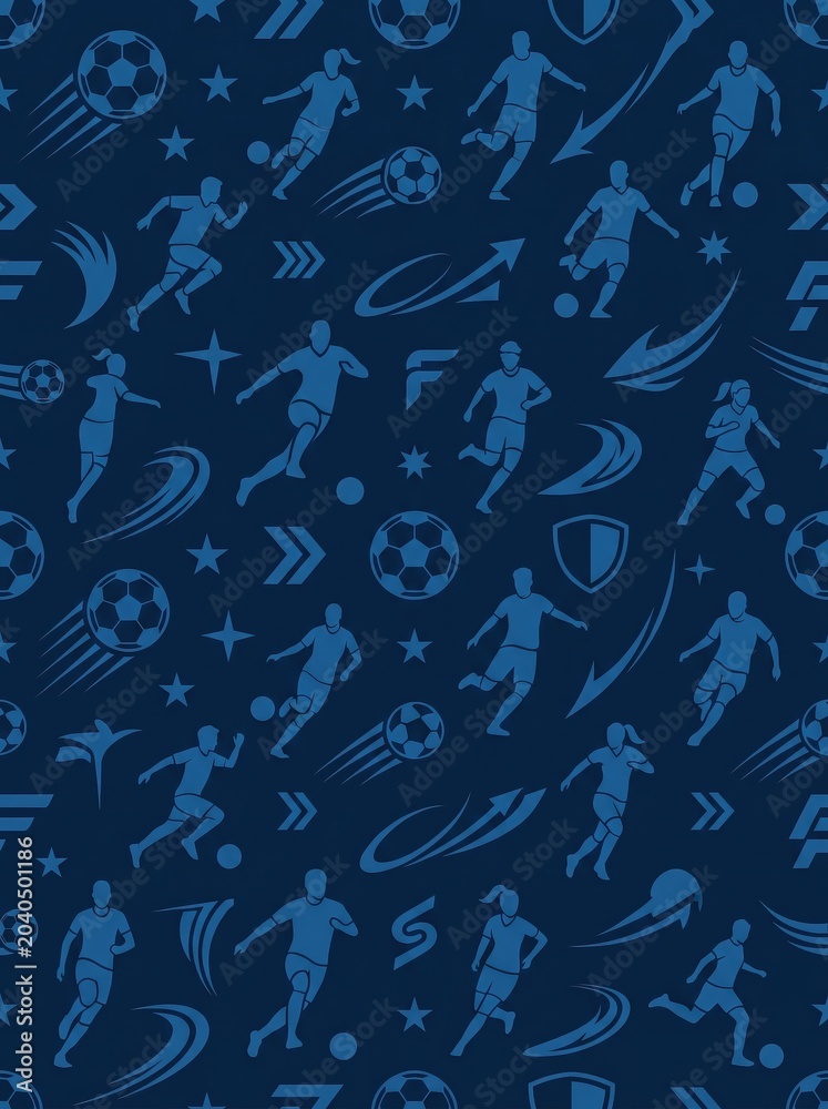 Repeating Dark Navy Blue Soccer Player Pattern