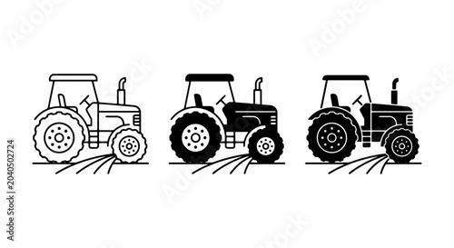 Tableau sur toile Tractor Icons Set: Agricultural Machinery Vector Graphics, Farming Equipment Ill