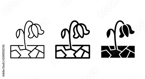 Fotografie Drought icons, wilting plants, cracked earth, dry soil, environmental crisis vec