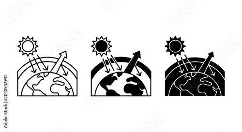 Tableau sur toile Global Warming Icons, Earth Climate Change Vector Graphics, Solar Radiation Heat