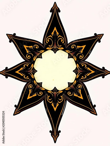 Vintage-inspired black star illustration with ornate details, ||vintage, details