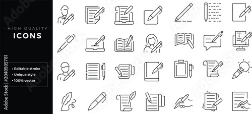 Quadro su tela Set of outline icons related to write