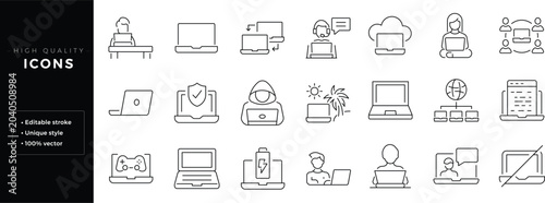 Foto Set of outline icons related to laptop