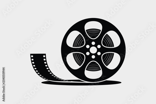 Fotografija Film Reel with Unspooled Tape on White Background
