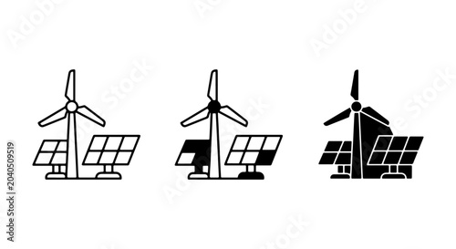 Photos Renewable Energy Icons: Wind Turbine and Solar Panel Set, Clean Power Generation