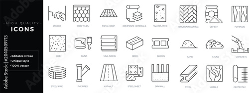 Photos Set of outline icons related to building materials
