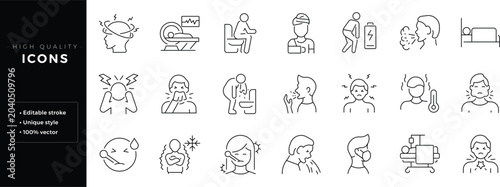 Cuadro en lienzo Set of outline icons related to sickness, illness, disease