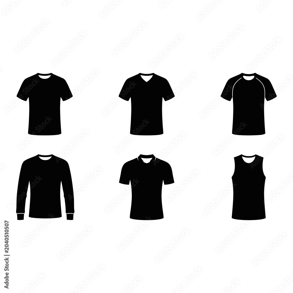 Naklejka premium T-shirt icon set, silhouette style, white background