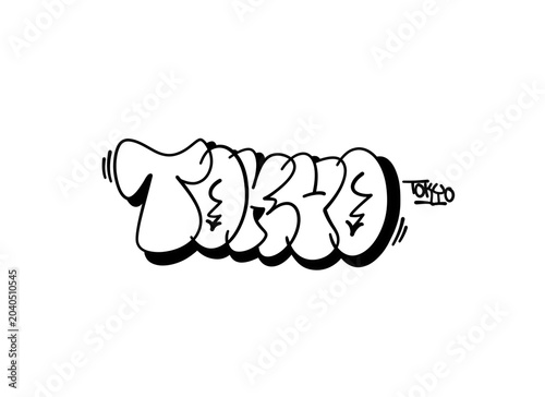textured graffiti throw up bubble style letter TOKYO city name isolated design in black and white