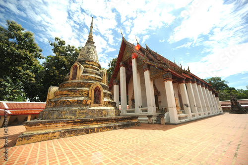 The ancient pagoda and chapel at Wat Khanon are important landmarks that preserve the art and culture of traditional Thai shadow puppetry in Thailand.