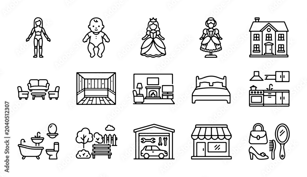 Fototapeta premium Vector Icons: Home, Family, and Lifestyle Elements, 15 Icons for Design