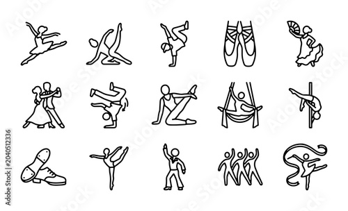 Konstfotografi Dance and Movement Icons Set: Ballet, Yoga, Acrobatics, Aerial Silks, Pole Dance
