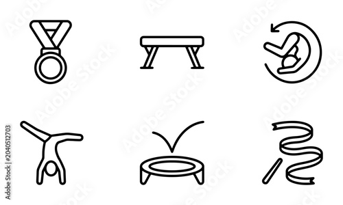 Obraz na płótnie Gymnastics Icons Set: Medal, Vault, Flip, Cartwheel, Trampoline, Ribbon, Vector