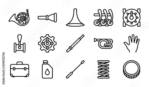 Tableau sur toile Musical Instrument Icons Set, Brass and Woodwind Vector Graphics, Orchestra and