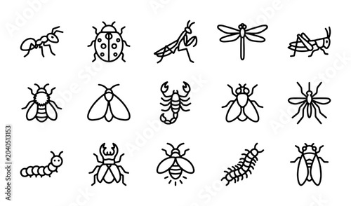 Φωτογραφία Insect Icons Set, Vector Graphics Collection, Small Creatures Line Art, Entomolo