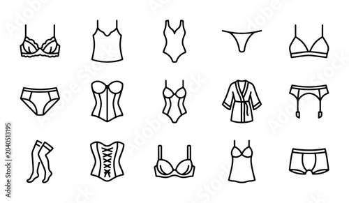 Tableau sur toile Lingerie Icons Set, Underwear Vector Graphics, Fashion Apparel Line Art Collecti