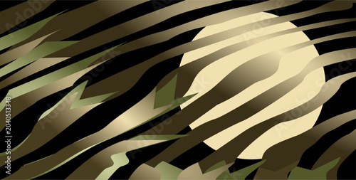 Cuadro en lienzo Abstract military camouflage background with full moon silhouetted by wavy lines