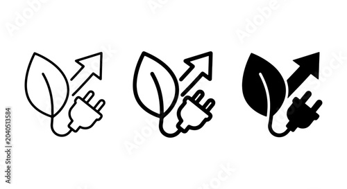 Foto Green Energy Icons: Leaf, Plug, Up Arrow Set, Eco Power Symbols, Sustainable Ele