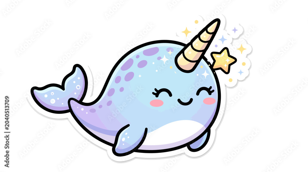 Naklejka premium Collection of Cute Narwhal Illustrations with Magical Sparkles and Stars