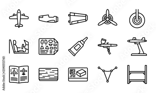 Obraz na płótnie Airplane Model Kit Icons, Aviation Hobby Vector Elements, Aircraft Building Set