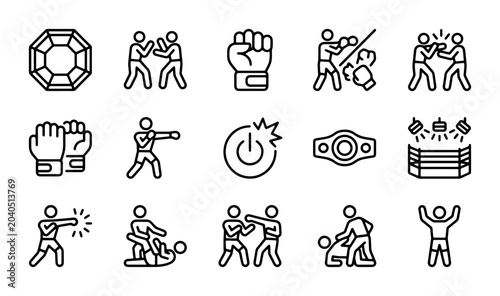 Obraz na plátně Boxing Icons Set, Combat Sports Vector Graphics, Fight Club Symbols, Martial Art