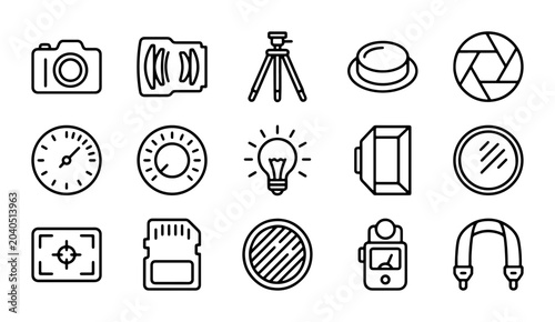 Canvas Print Photography Icons Set, Camera Gear Vector Graphics, Digital Imaging Tools, Creat