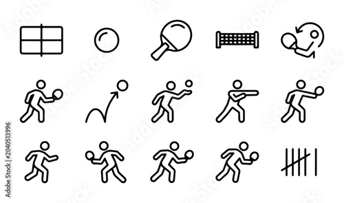 Foto Ping Pong Icons Set, Table Tennis Player Actions, Sport Vector Graphics, Game Eq