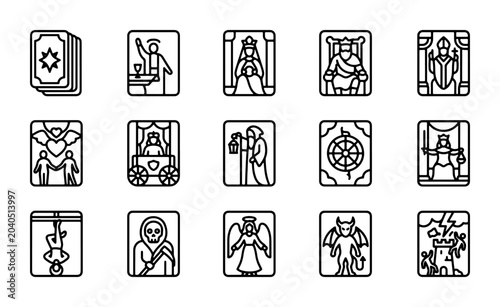 Tablou pe pânză Tarot Card Icons Vector Set, Mystical Fortune Telling Symbols, Esoteric Oracle D