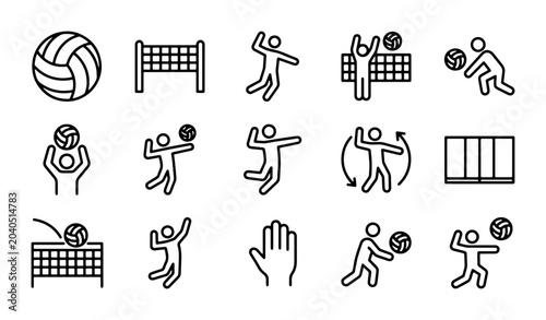 Volleyball Icon Set, Sport Player Action Graphics, Net Ball Game Vector Elements