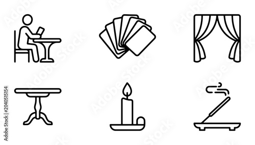 Bild auf Leinwand Fortune Teller Icons, Tarot Cards, Crystal Ball, Incense, Candle, Person at Tabl