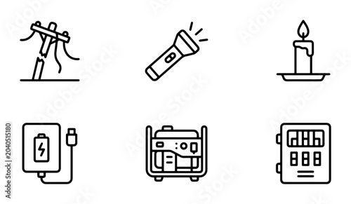 Tableau sur toile Electricity Icons: Power Outage, Generator, Candle, Meter, Flashlight, Battery P