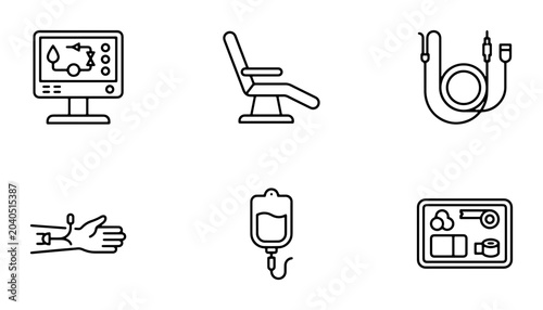 Medical Equipment Icons, Healthcare Vector Set, Hospital Technology Graphics, Clinic Infusion Icons