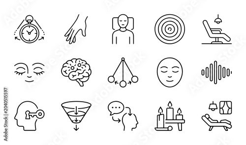 Принти на полотні Hypnosis Icons Set, Mind Control Symbols, Therapy and Psychology Concepts, Vecto