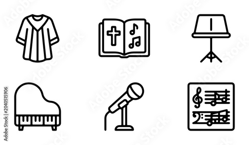 Fotografija Choir Robe, Hymnal Book, Music Stand Icons: Worship, Music, Performance Vector S