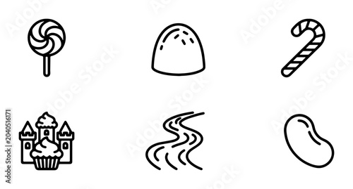 Obraz na plátne Sweet Fantasy Icons: Candy, Castle, River, Jelly Bean, Lollipop, Treat Vector Se