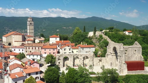 Aerial view of old town of Kastav above Kvarner bay in Croatia