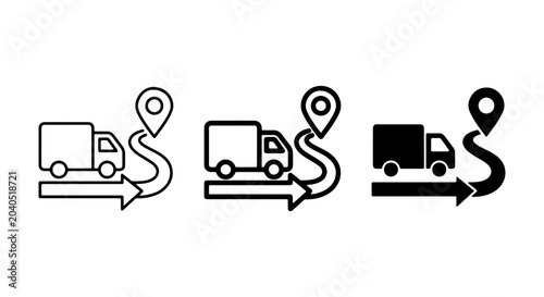 Foto Delivery Truck Route Icons, Logistics Path Vector Set, Shipping Navigation Symbo