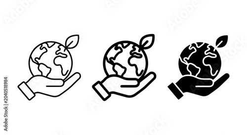 Tableau sur toile Earth planet held in hand with leaf icon, environmental protection, sustainabili