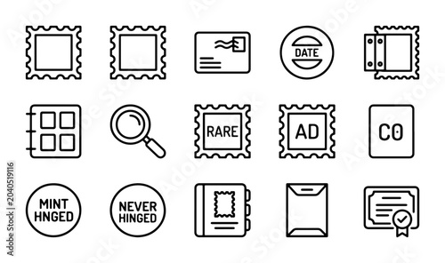 Canvastavla Philately Icon Set: Stamp Collecting, Postal History, and Numismatic Symbols, 15