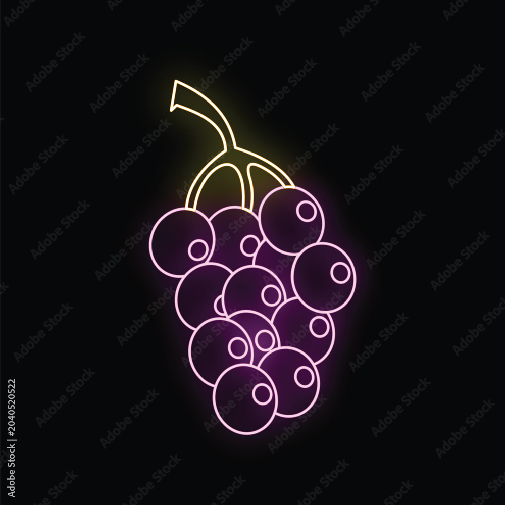 Fototapeta premium Grape bunch glowing with neon light on a dark background