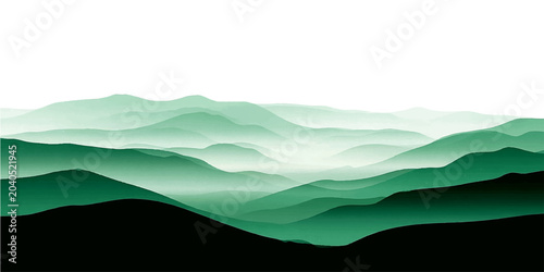 Obraz na plátně Misty mountain range gradient, serene, ethereal, with layers of soft green peaks fading into the horizon