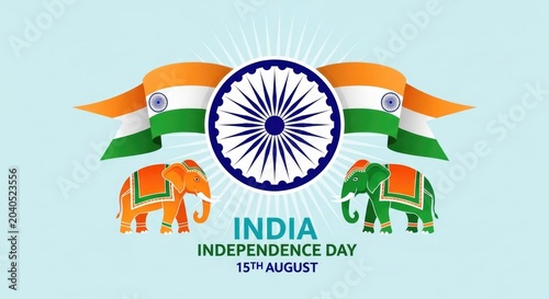 India independence day celebrations on august 15th with elephants and flag