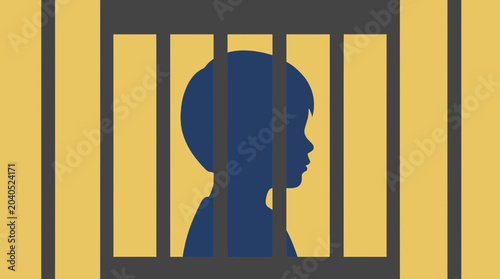 Photos Child Silhouette Behind Prison Bars Symbolizing Entrapment