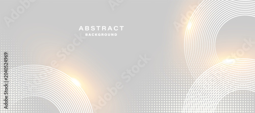 Abstract light gray background with glowing circular lines and subtle halftone dot pattern.