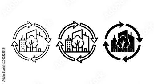 Tableau sur toile Eco City Icons, Sustainable Urban Environment Symbols, Green Cityscape Vector Gr