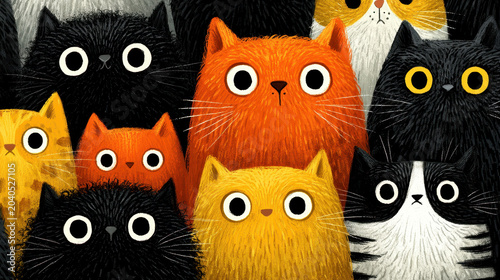 Funny colorful cats in cartoon style